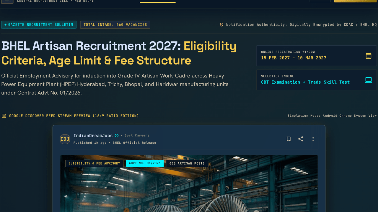 BHEL Artisan Recruitment 2027 eligibility criteria, age limit and fees