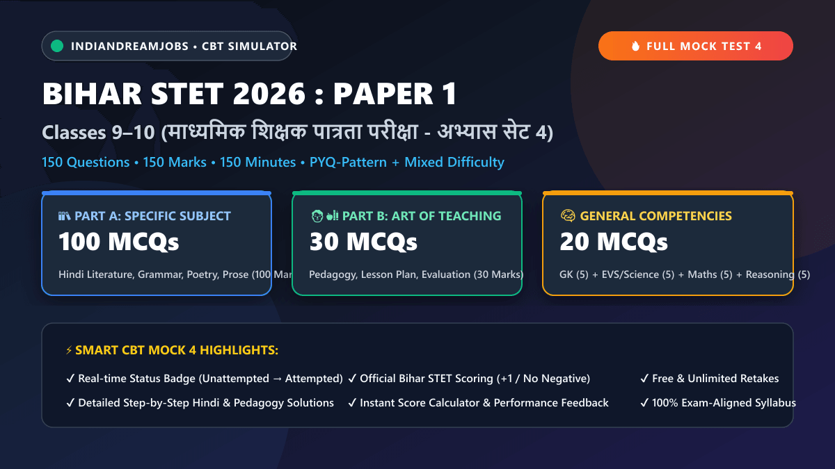 Bihar STET 2026 Paper 1 – Full Mock Test 4 (Hindi Subject: 150 MCQs)