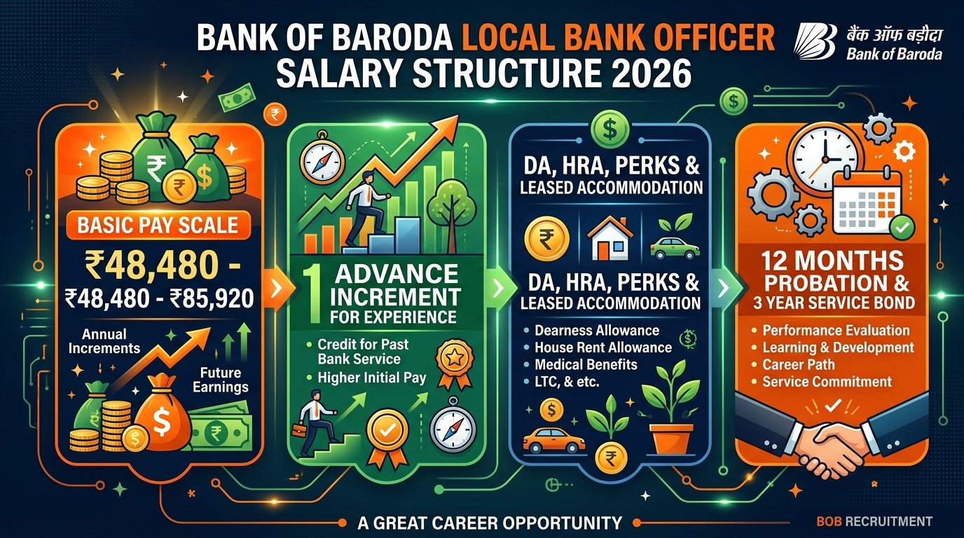 BOB LBO Salary Structure Pay Scale Allowances Bond Infographic