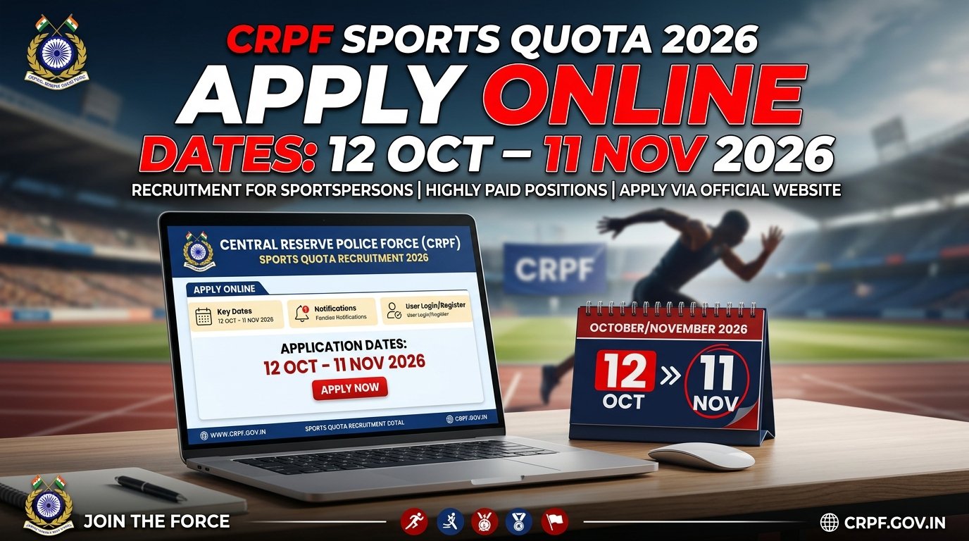 CRPF Sports Quota Recruitment 2026 apply online dates
