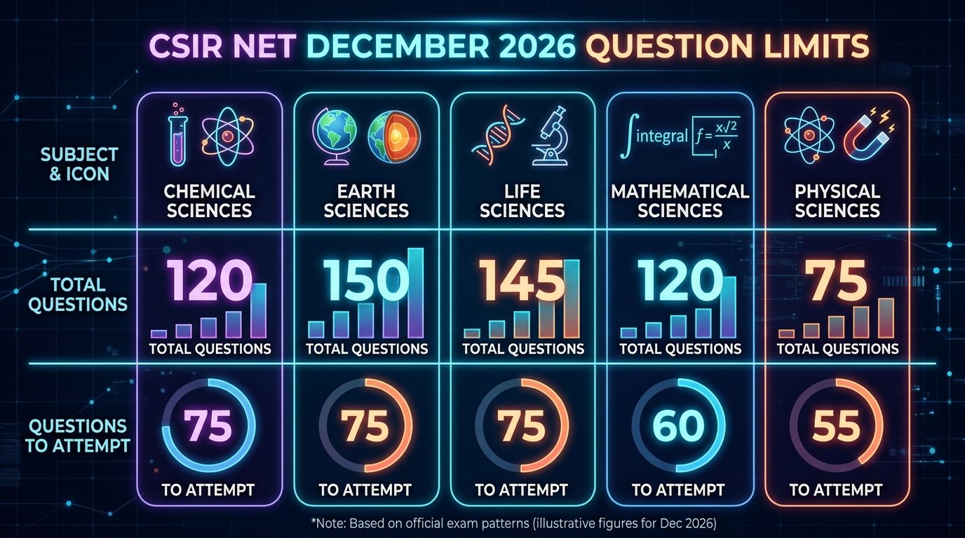 CSIR NET December 2026 Subject Wise Question Limits Matrix