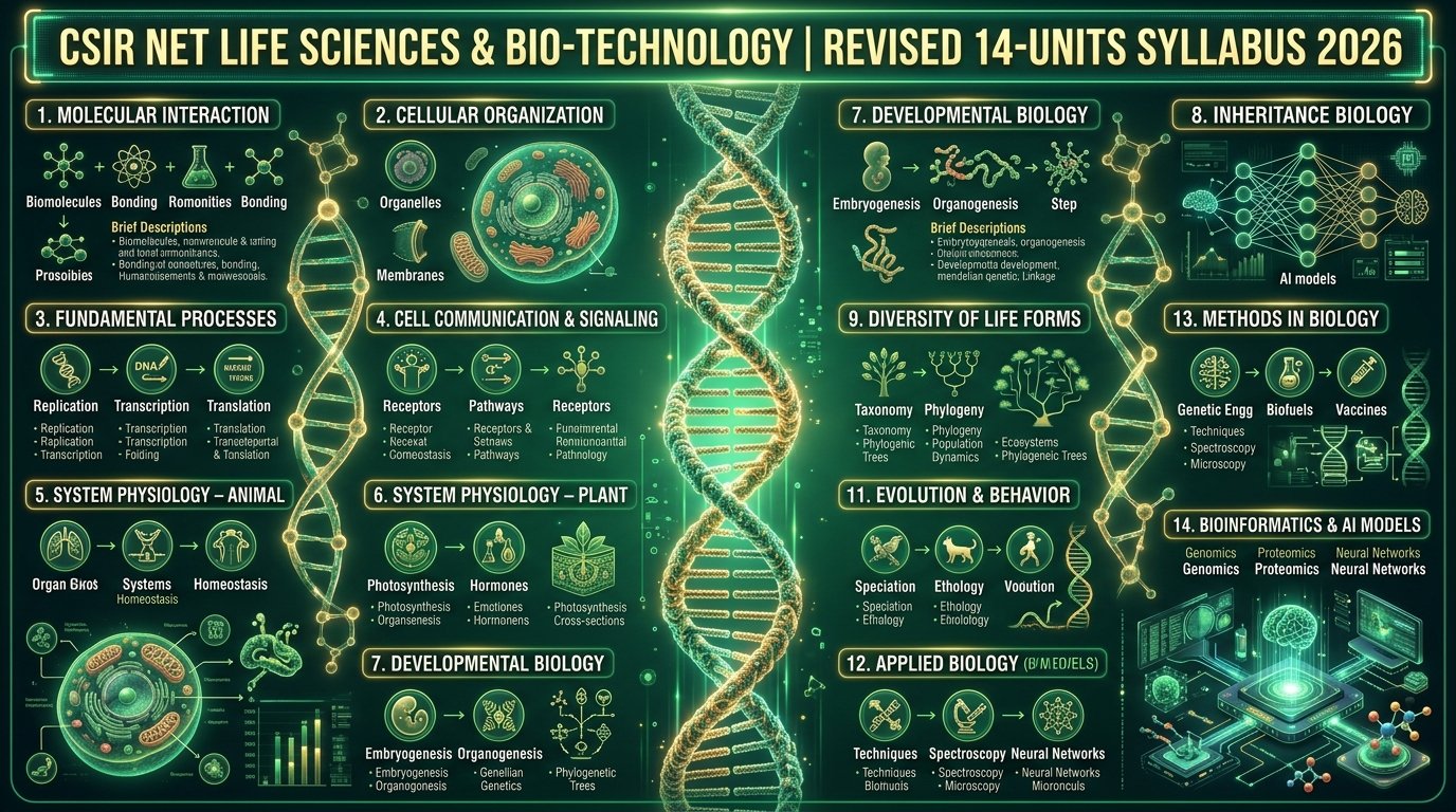 CSIR NET Life Sciences and Bio-Technology Revised 14 Units Syllabus