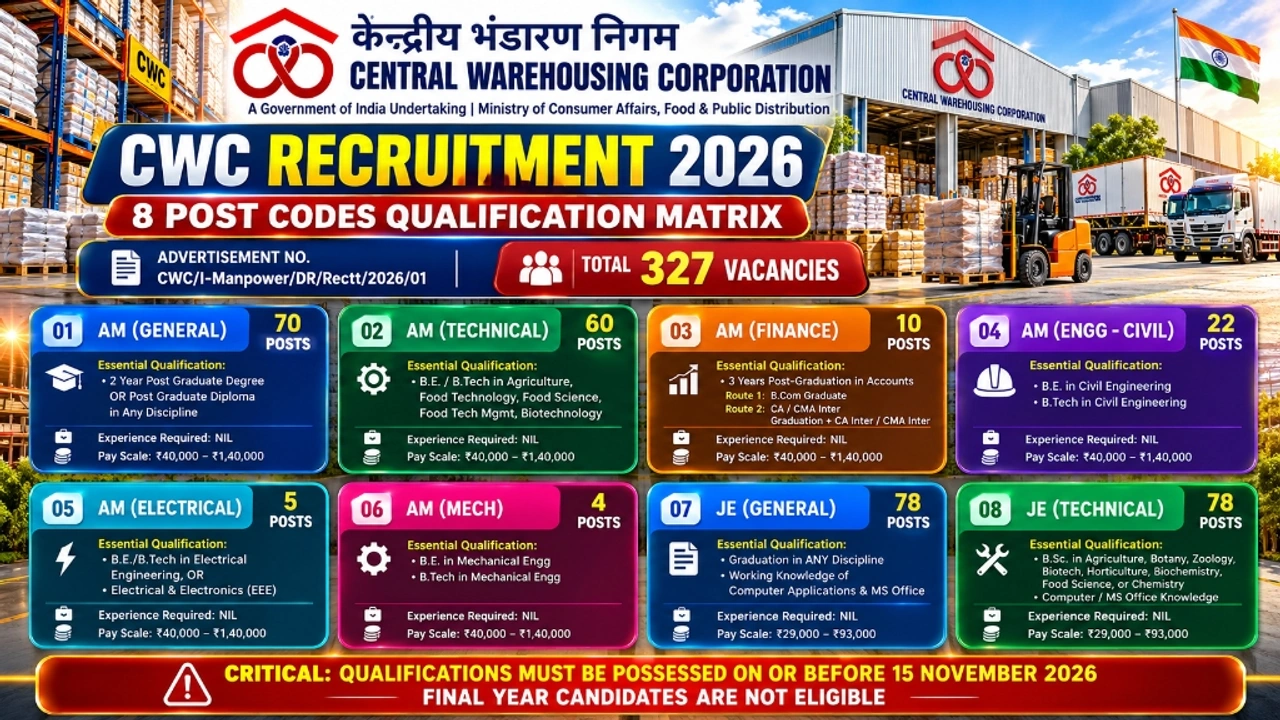 CWC Recruitment 2026 8 Post Codes Qualification Matrix