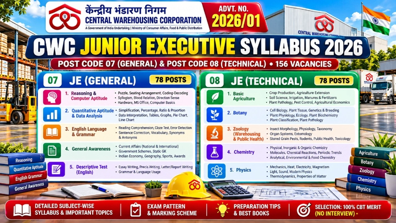 CWC Junior Executive General and Technical Syllabus 2026 Comparison