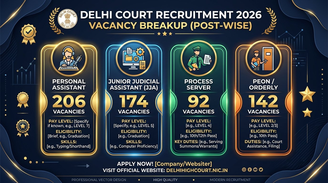Post-wise Vacancy Breakup for DSSSB Delhi Court Recruitment 2026