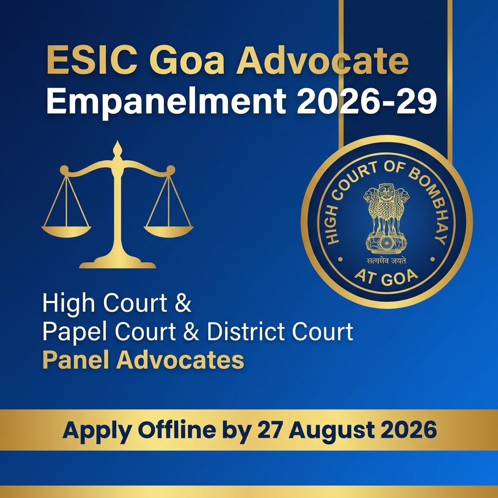 ESIC Goa Advocate Empanelment 2026-29 Notification Out – Apply Offline for Panel Counsel