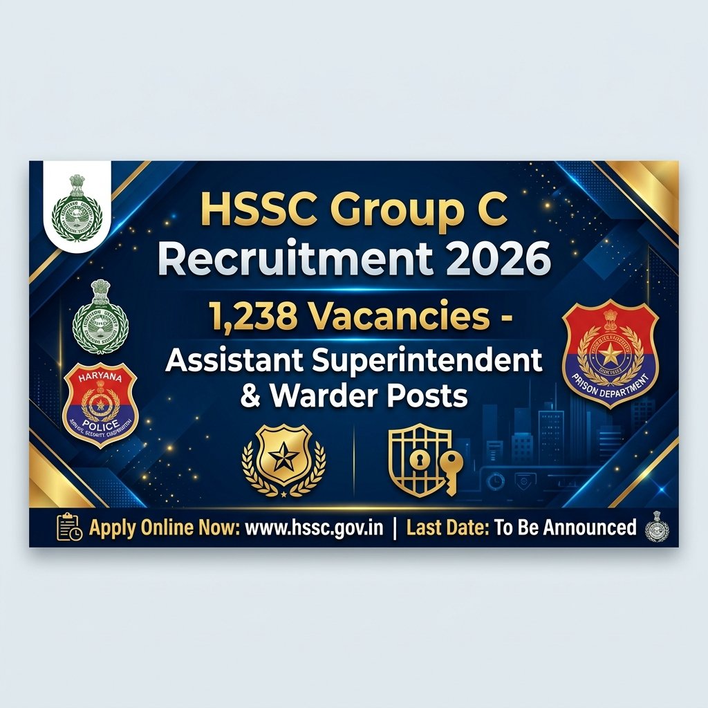 HSSC Group C Recruitment 2026 Official Notification Banner - 1,238 Vacancies Assistant Superintendent & Warder Posts