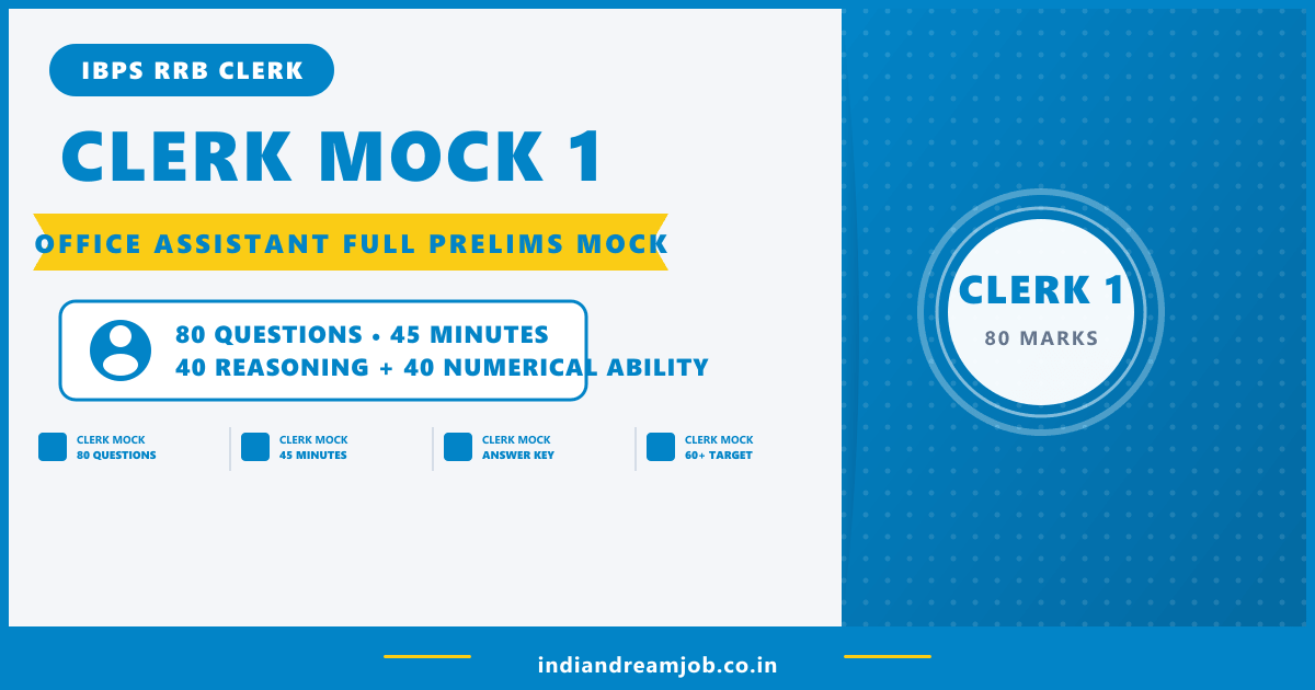 IBPS RRB Clerk 2026 – Full Prelims Mock Test 1 (Office Assistant)
