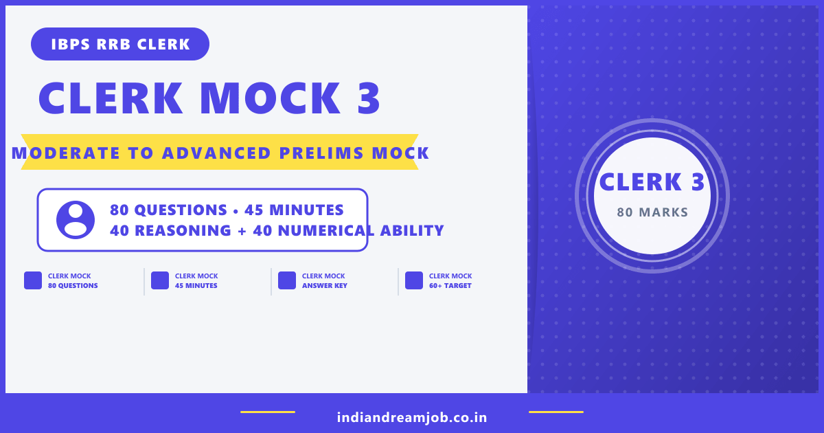 IBPS RRB Clerk 2026 – Full Prelims Mock Test 3 (Office Assistant)