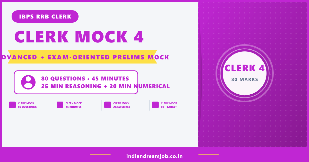IBPS RRB Clerk 2026 – Full Prelims Mock Test 4 (Office Assistant)