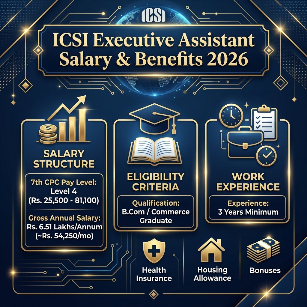 ICSI Executive Assistant 7th CPC Level 4 Pay Scale and Salary Infographic 2026