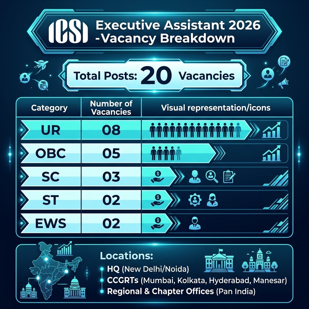 ICSI Executive Assistant 2026 Category-Wise Vacancy Breakdown Infographic