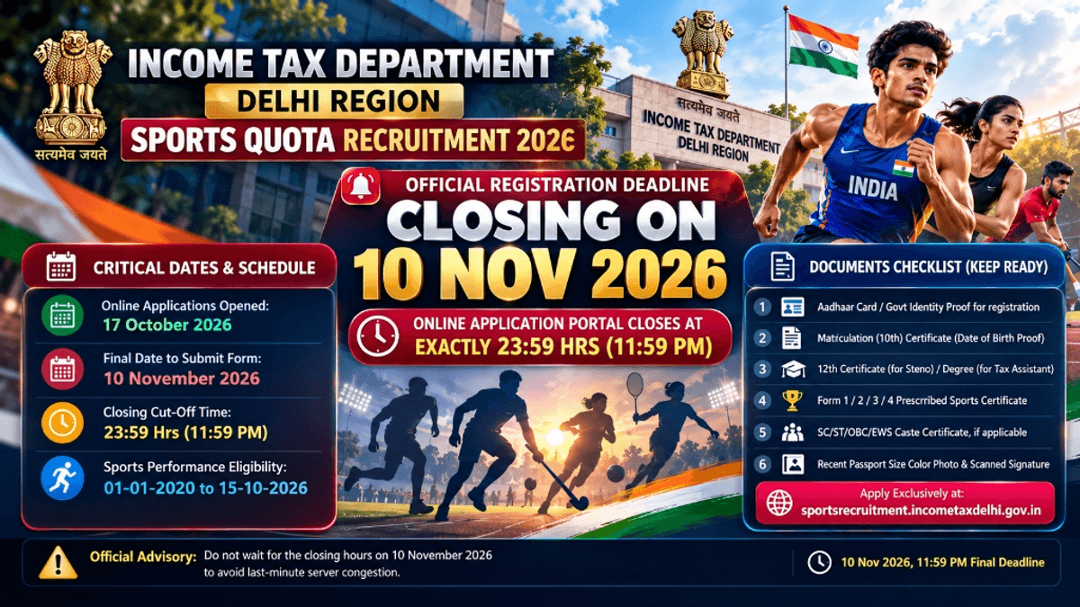 Income Tax Delhi Sports Quota Application Deadline 10 November 2026 and Documents Checklist