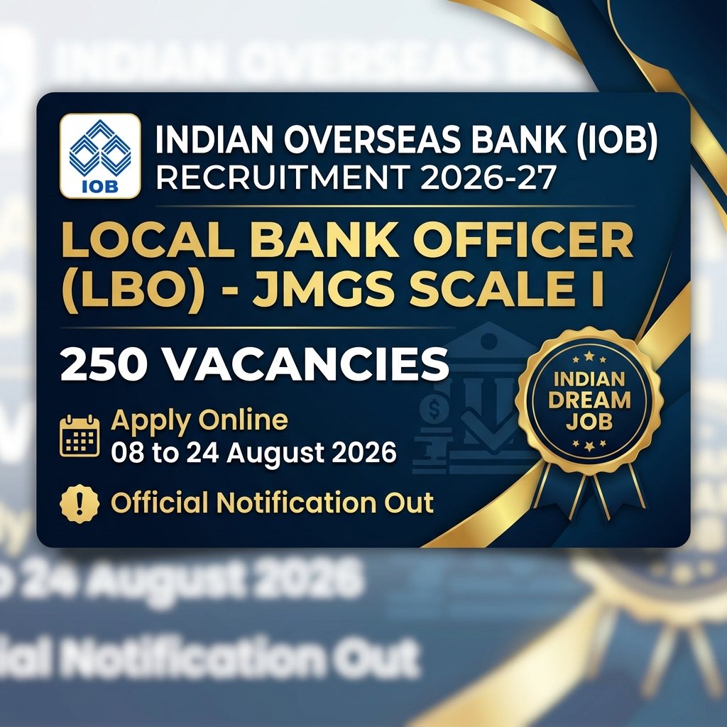 IOB Local Bank Officer Recruitment 2026: Indian Overseas Bank 250 LBO Posts Out – Apply Online Before 24 August
