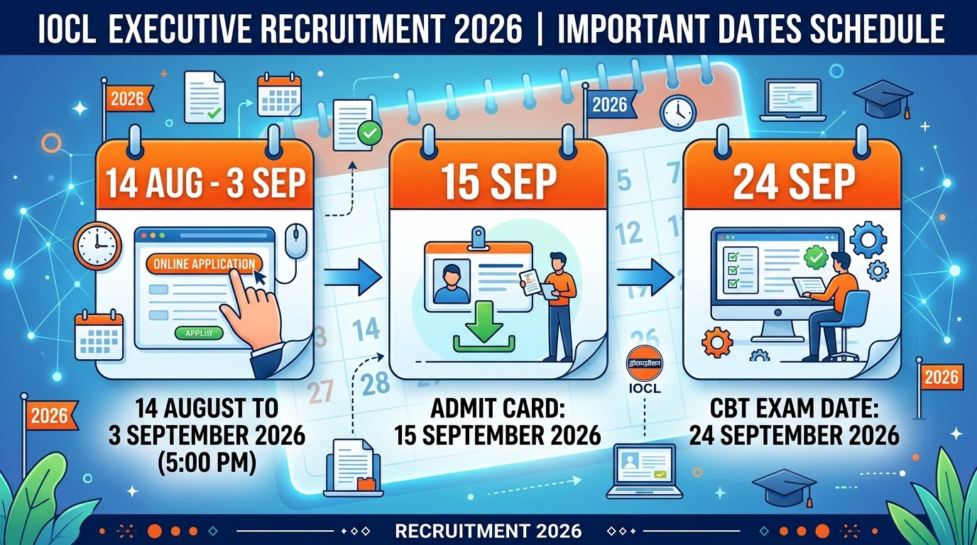 IOCL Executive 2026 Important Dates Schedule 14 August to 3 September CBT Exam 24 September