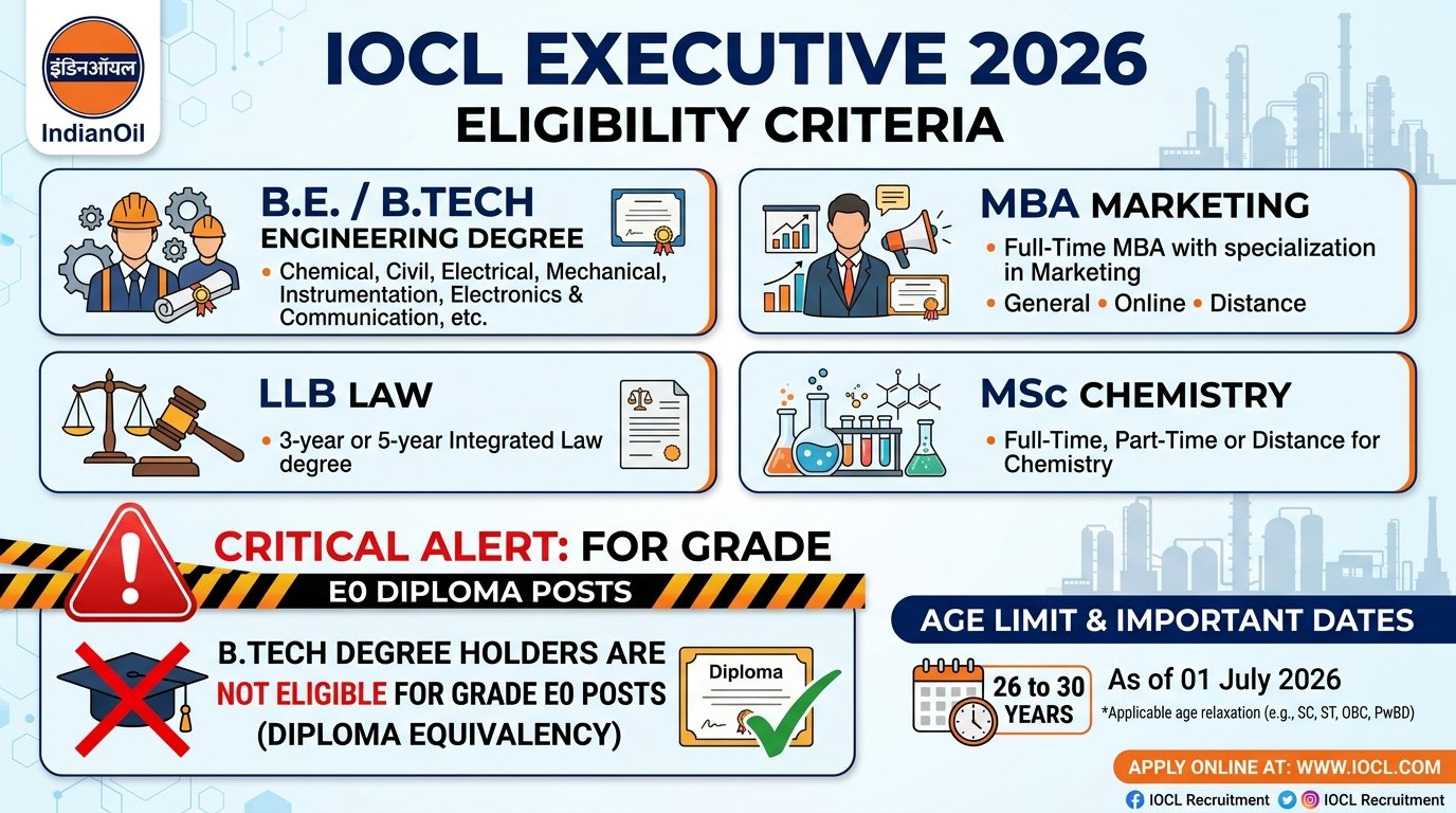 IOCL Executive 2026 Eligibility Criteria B.Tech Restriction Rules