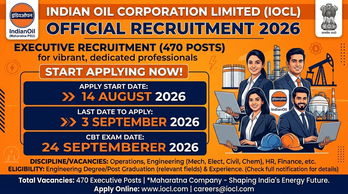 IOCL Recruitment 2026: 470 Executive Posts, Eligibility, Salary, Syllabus & Apply Online