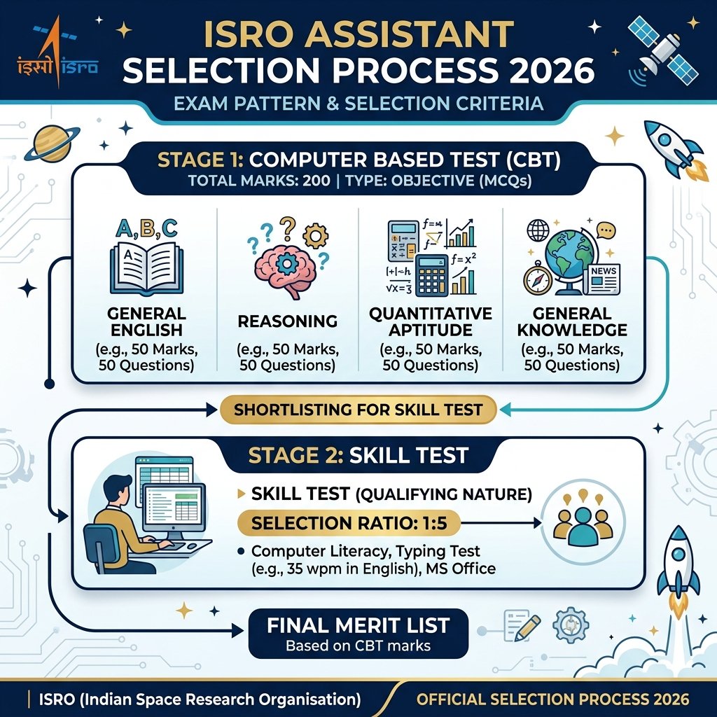 ISRO Assistant Recruitment 2026 Selection Process CBT Exam Pattern & Skill Test