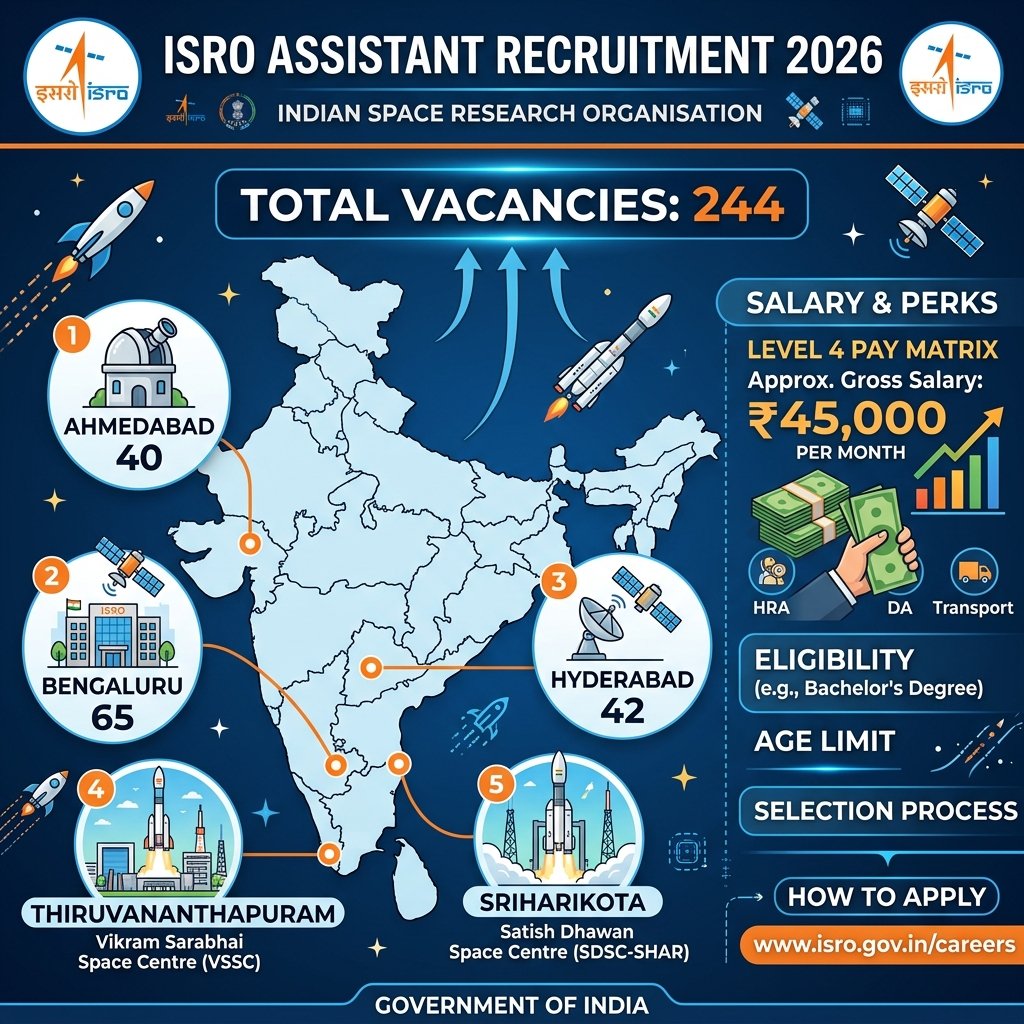 ISRO Assistant Recruitment 2026 Vacancy Breakup & Level 4 Pay Matrix Salary