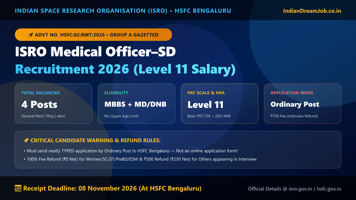 ISRO HSFC Medical Officer SD Recruitment 2026 notification