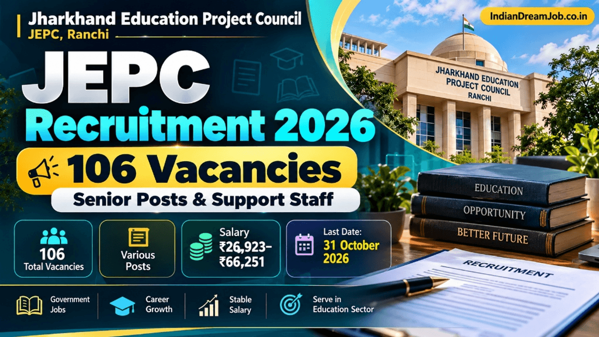 JEPC Recruitment 2026 for 106 contractual posts in Jharkhand