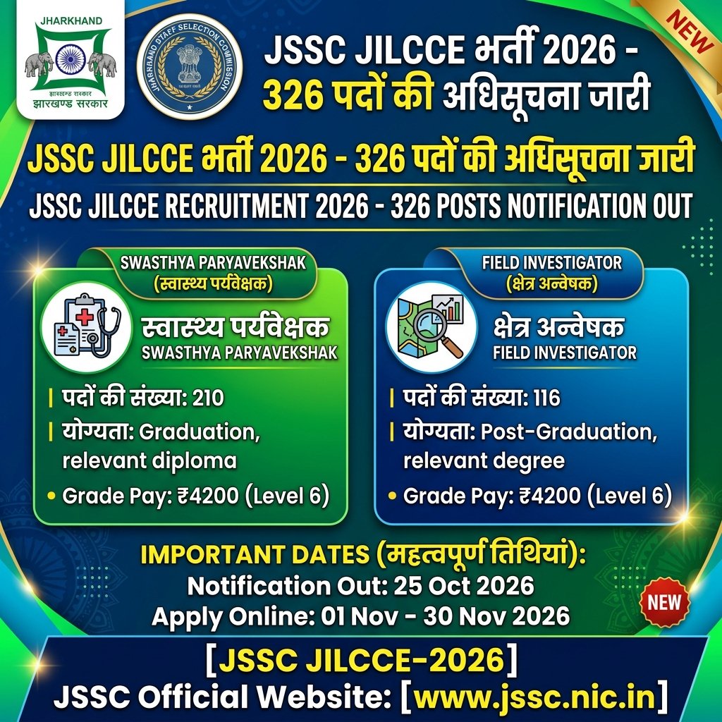 JSSC JILCCE Recruitment 2026 Notification Out for 326 Posts – Apply Online (Advt 03/2026)