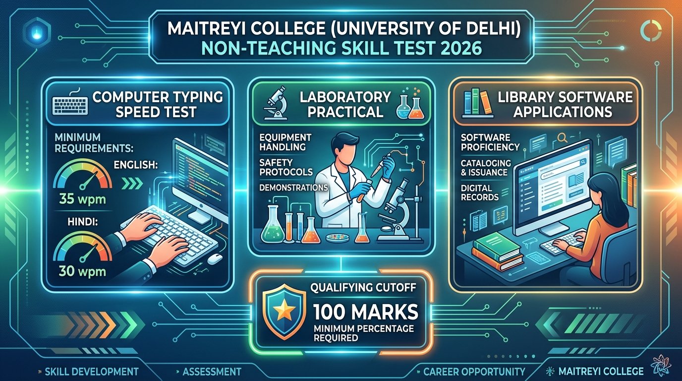 Maitreyi College Non-Teaching Typing & Skill Test Guidelines Infographic