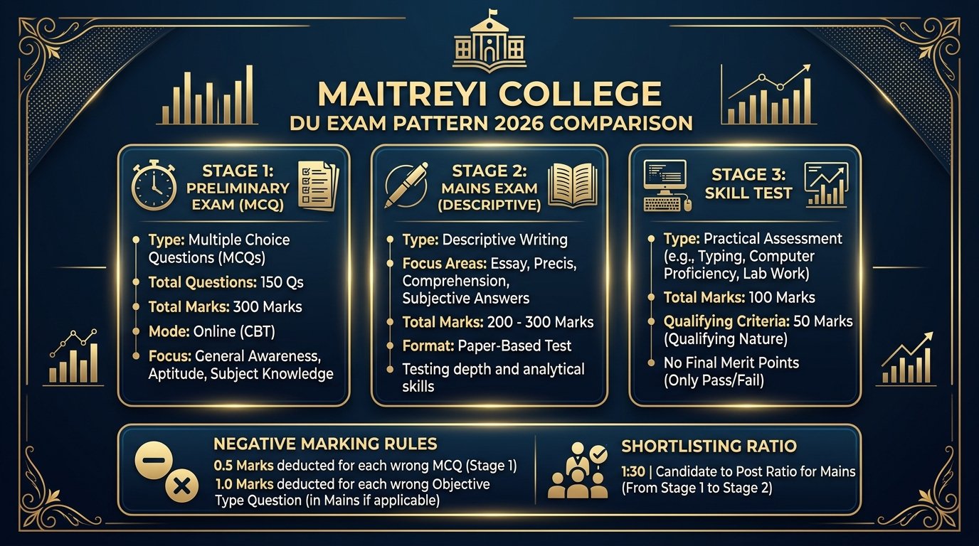Maitreyi College DU Exam Pattern 2026 Stage Comparison Infographic