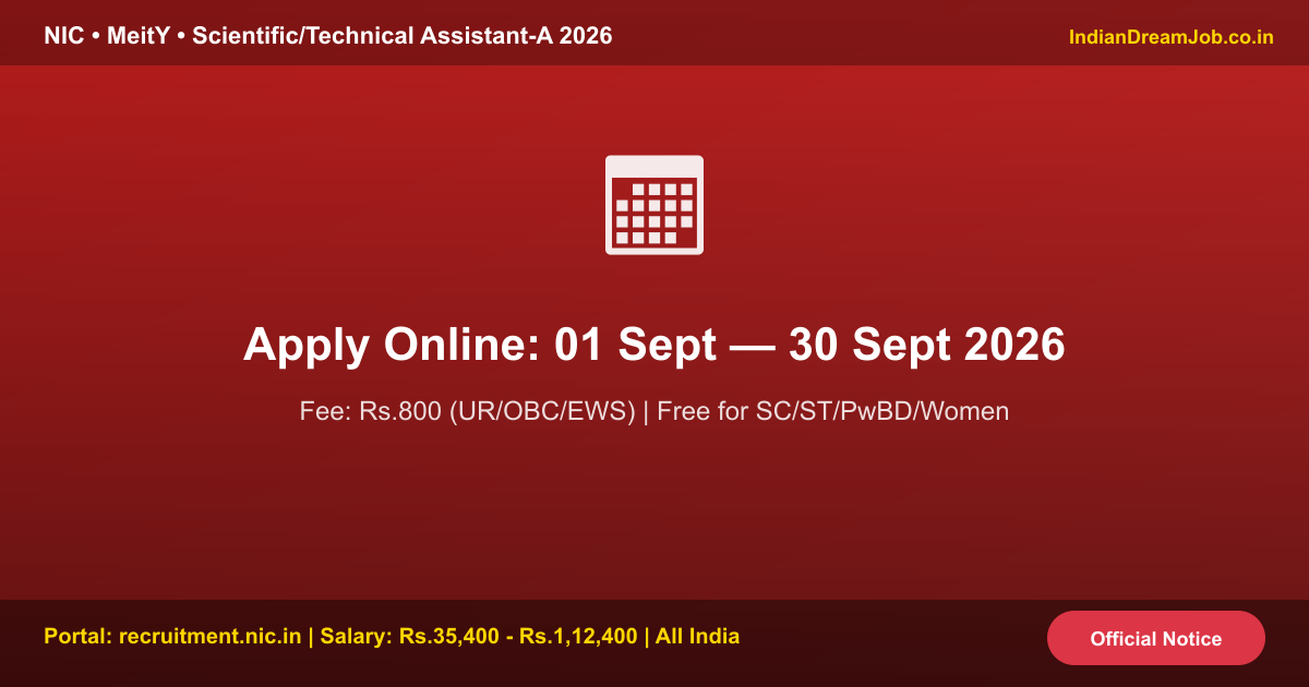 NIC Recruitment 2026 Online Application Dates and Portal Poster