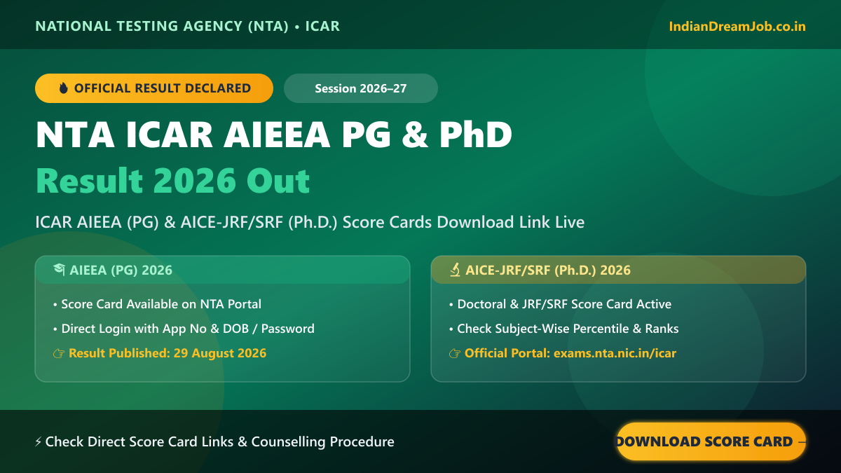 NTA ICAR AIEEA PG & PhD Result 2026 Out: Download Score Card & Counselling Updates