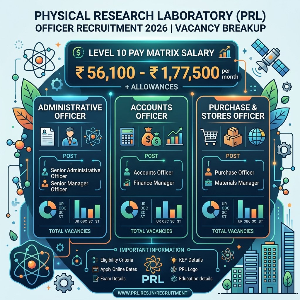 PRL Officer Recruitment 2026 Vacancy Breakup & Level 4 Pay Matrix Salary