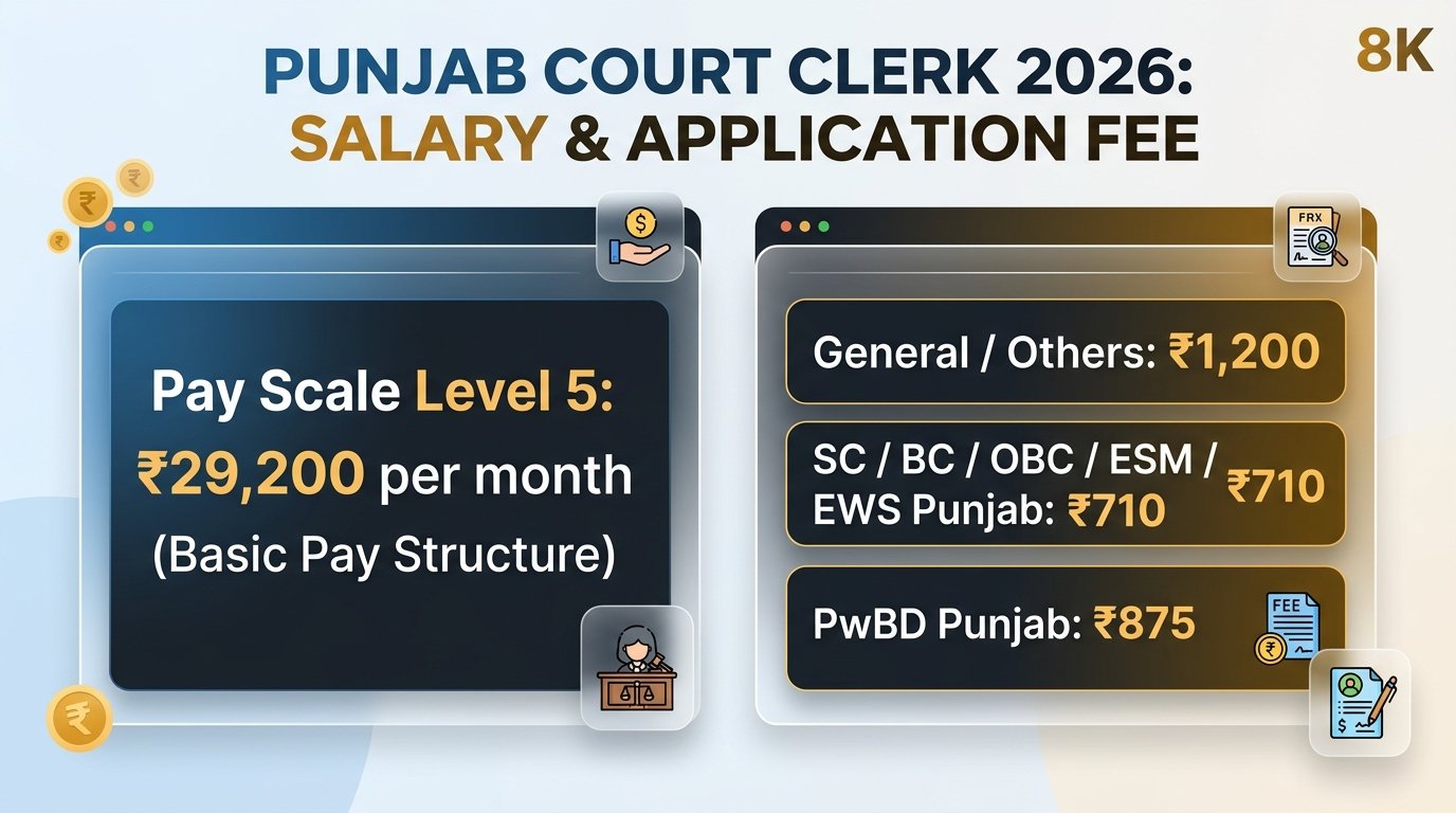 Punjab District Court Clerk pay scale and application fee 2026