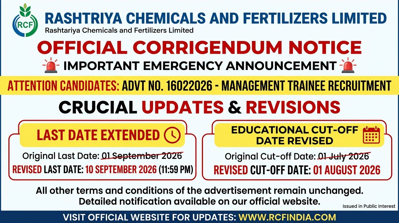 RCF Management Trainee 2026 Corrigendum Banner Extended Date 10 September 2026