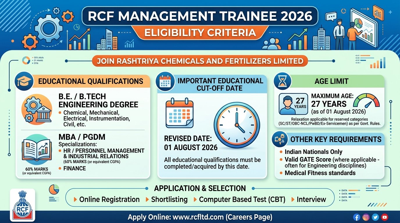 RCF Management Trainee 2026 Eligibility Criteria Educational Cut off Poster