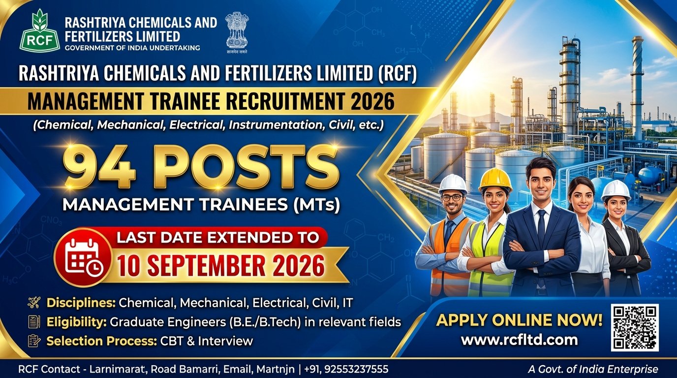 RCF Management Trainee Recruitment 2026 Out (Advt 16022026) – Last Date Extended to 10 September 2026
