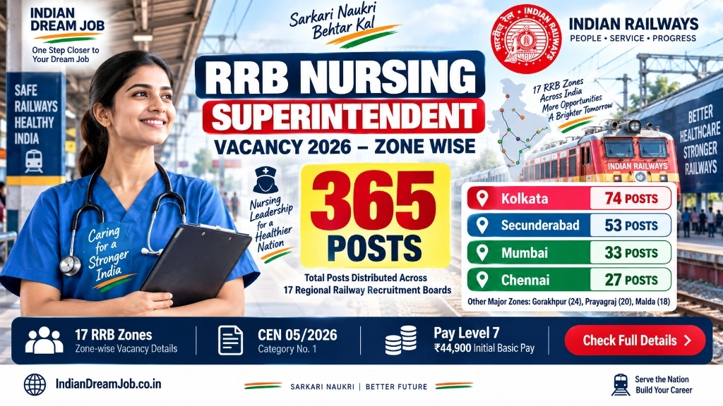 RRB Nursing Superintendent Recruitment 2026 Vacancy Zone Wise