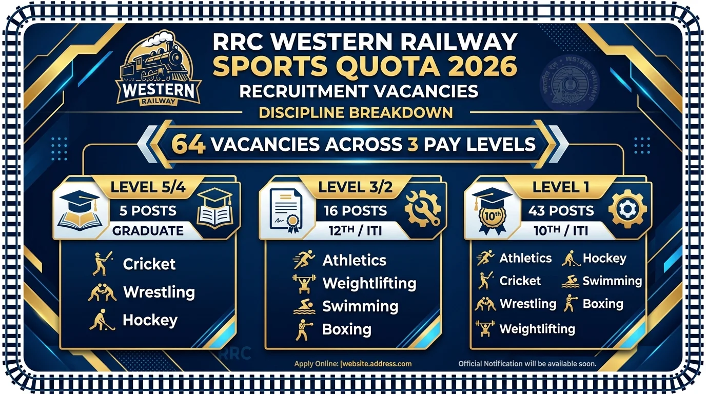 RRC Western Railway Sports Quota 2026 Discipline & Vacancy Breakdown Infographic