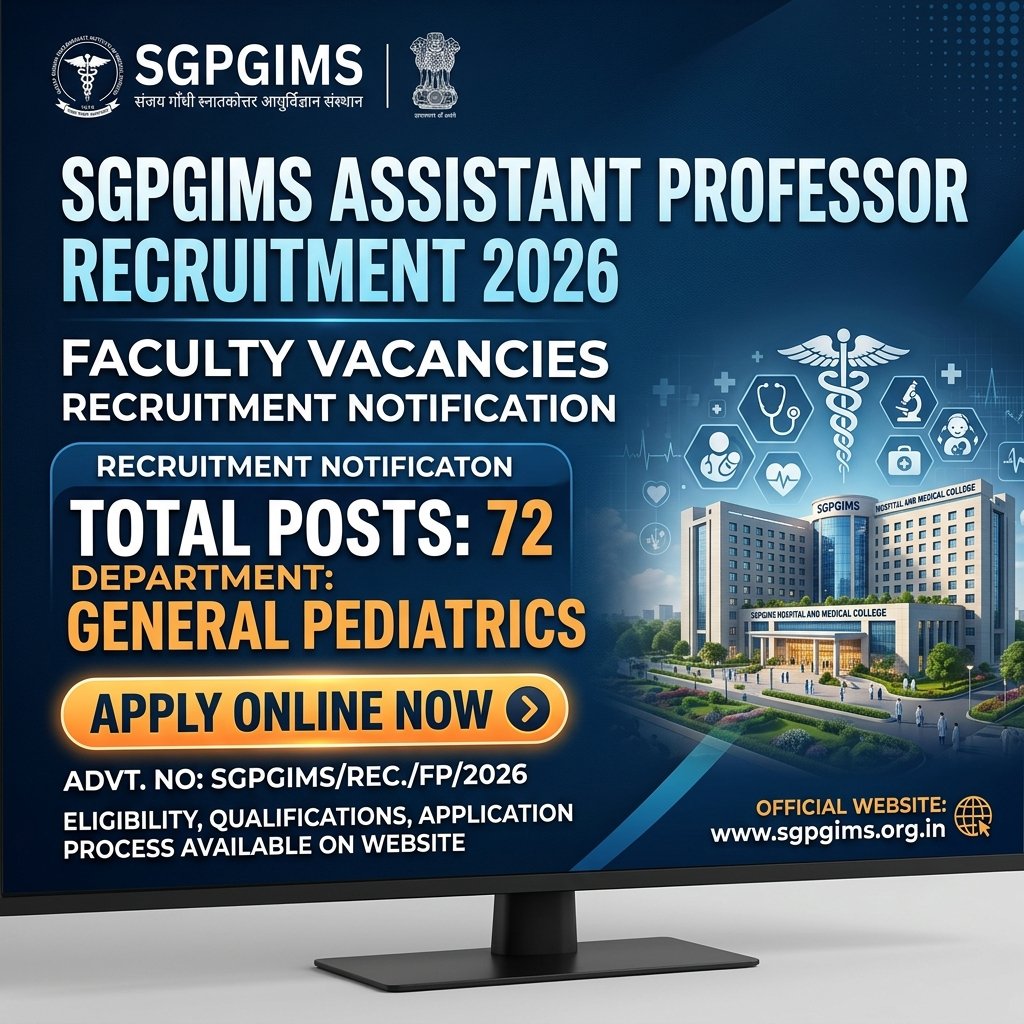 SGPGIMS Assistant Professor Recruitment 2026 Notification Out for 72 Posts – Apply Online