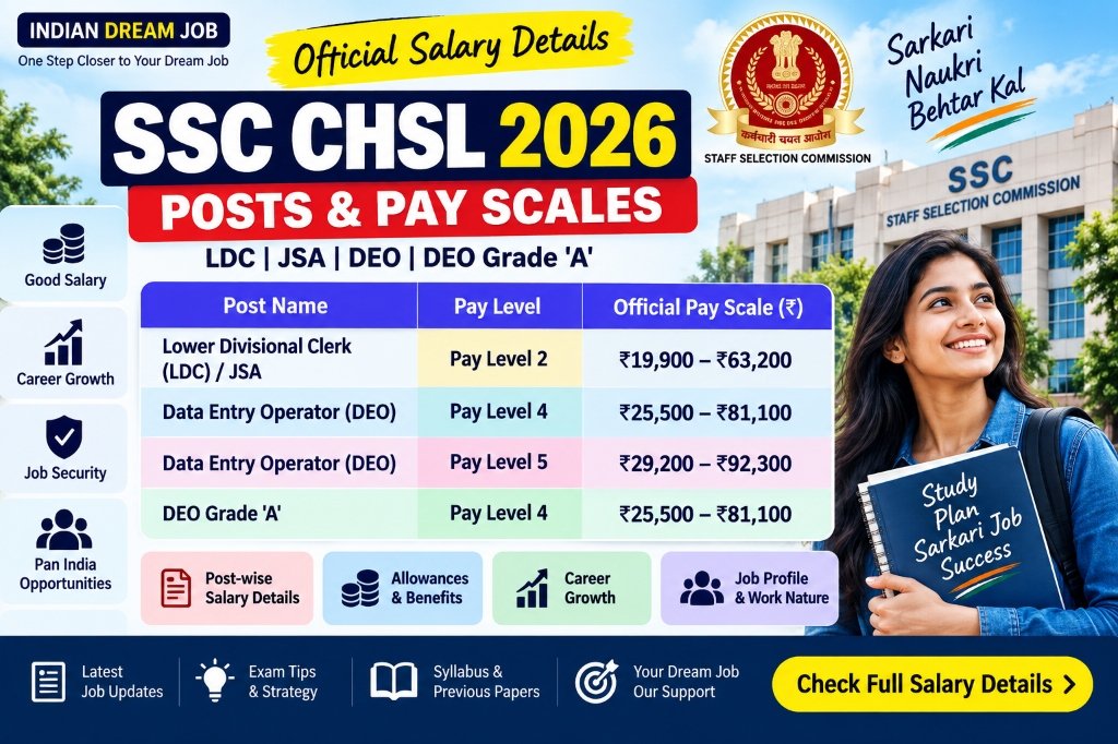 SSC CHSL 2026 Posts & Pay Scales: LDC JSA DEO Pay Level 2 4 5 Salary Details