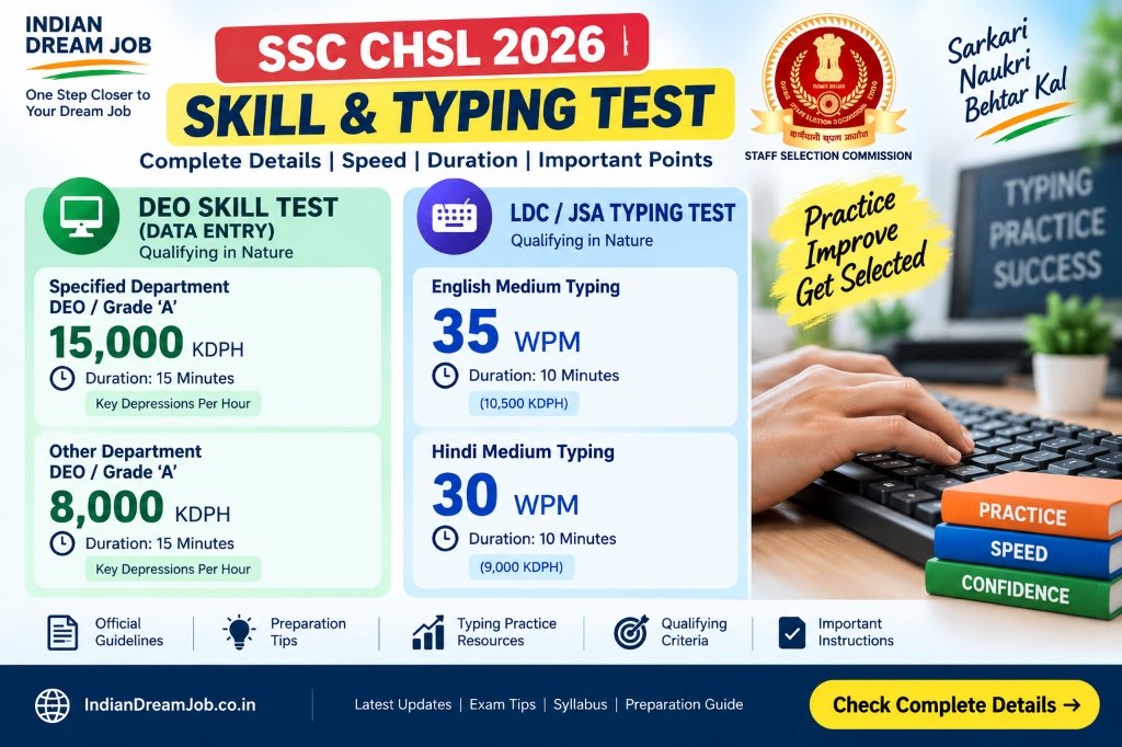 SSC CHSL 2026 Skill & Typing Test: DEO 15000 KDPH & LDC JSA 35 WPM Speed Rules