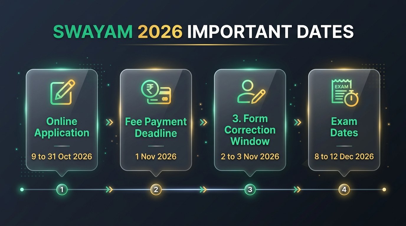 Important application, fee-payment and correction dates for the SWAYAM July Semester Exam 2026