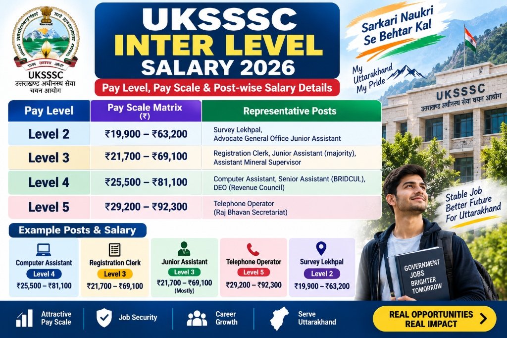UKSSSC Inter Level Recruitment 2026 Salary Pay Scale Matrix and Post-wise Salary Breakdown Infographic