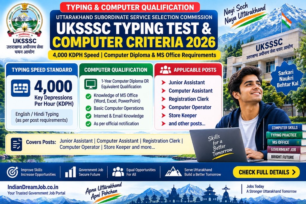 UKSSSC Inter Level Eligibility 2026 Typing Test 4000 KDPH and Computer Qualification Infographic