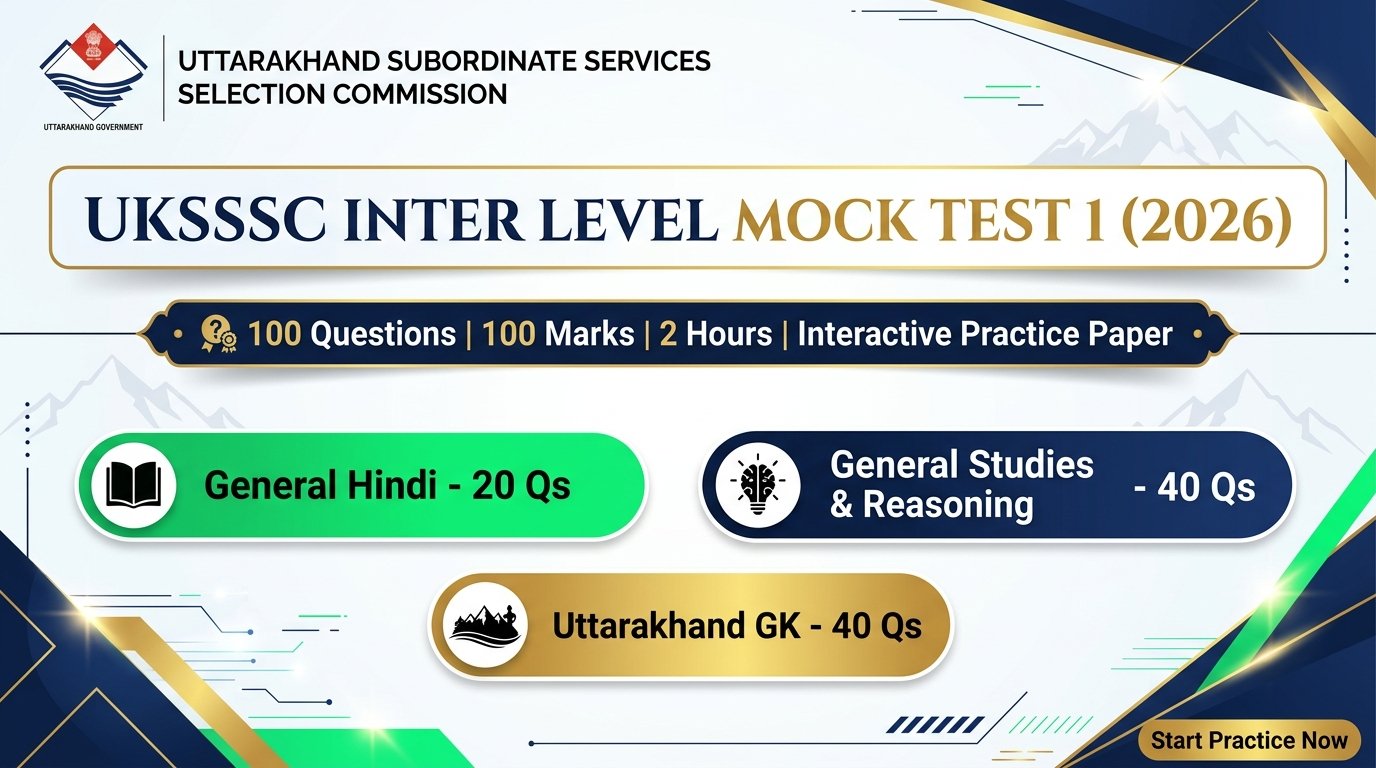 UKSSSC Inter Level Mock Test 1 2026 – 100 MCQs, Instant Score & Answer Key