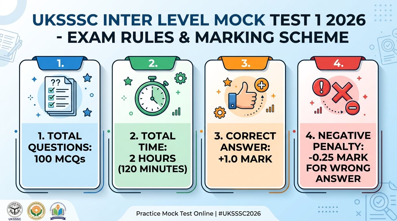 UKSSSC Inter Level Mock Test 1 2026 Exam Rules & Marking Scheme Infographic
