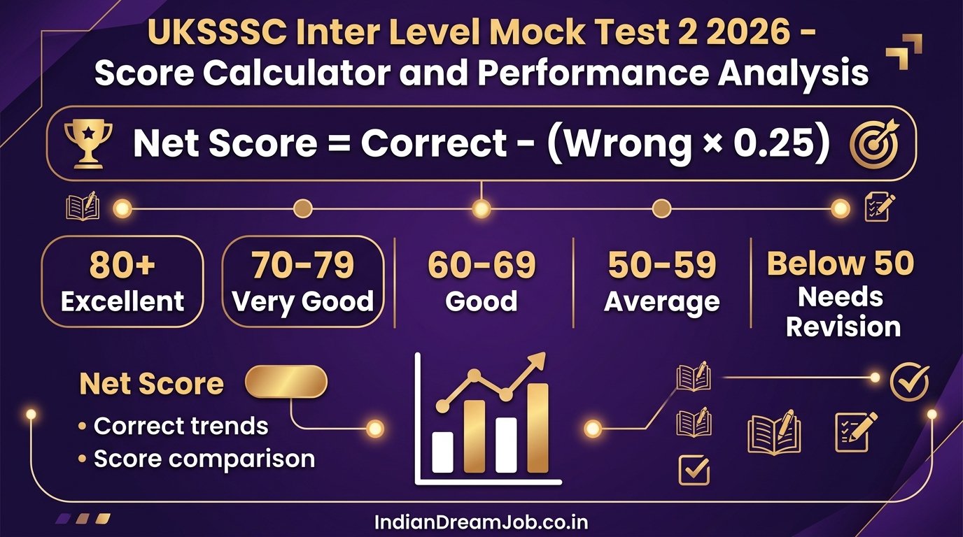 UKSSSC Mock Test 3 Score Analysis UKSSSC Inter Level Mock Test 3 2026 Score Calculator & Analysis Infographic