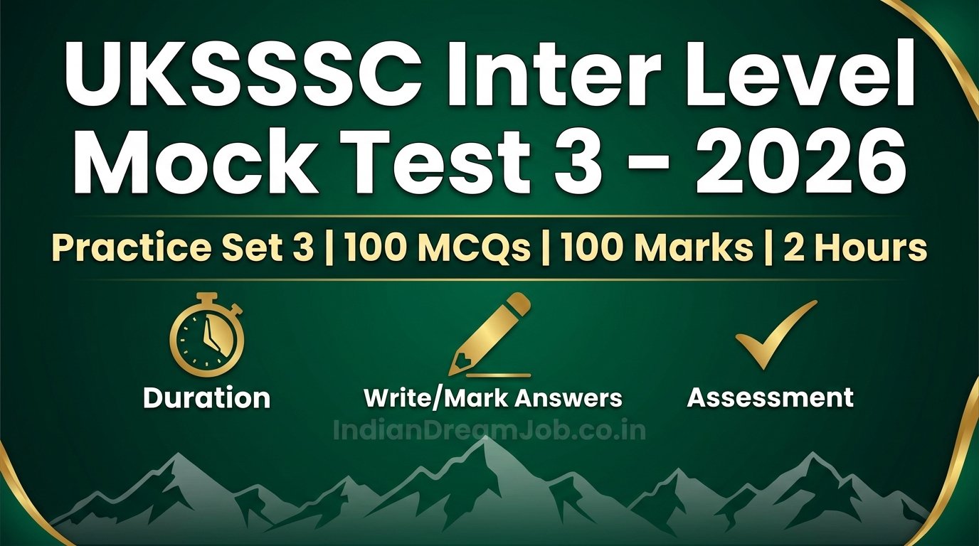 UKSSSC Inter Level Mock Test 3 2026 – 100 MCQs, Instant Score & Answer Key