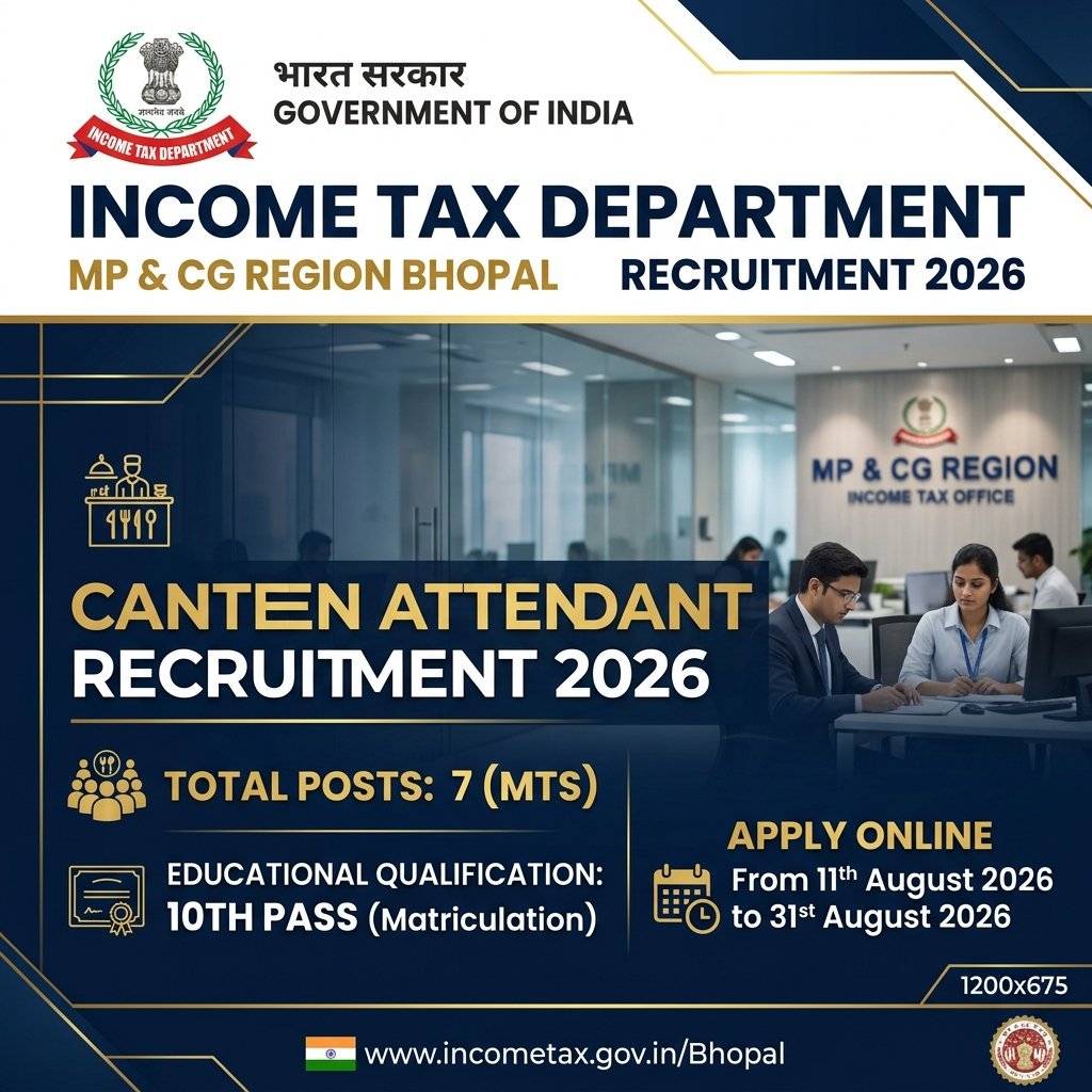 Income Tax MPCG Canteen Attendant Recruitment 2026: 7 Posts