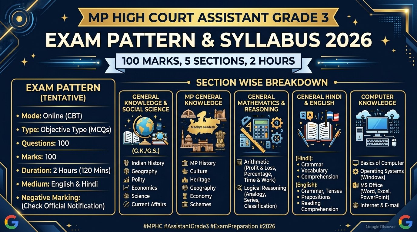 MP High Court Assistant Grade 3 Syllabus and Exam Pattern 2026