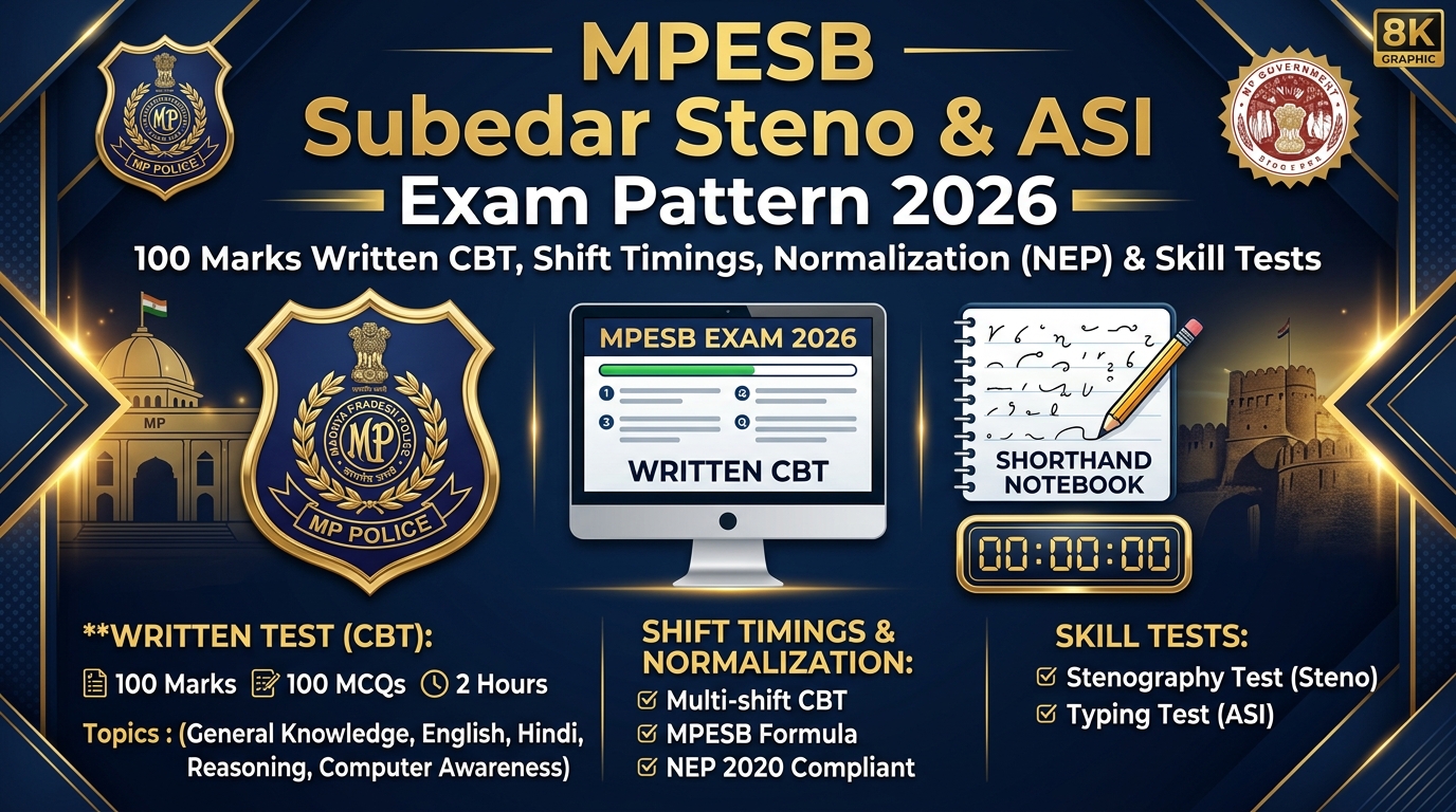 MPESB Subedar Steno & ASI Written Exam Pattern MPESB Subedar Steno & ASI Exam Pattern 2026 Hero Banner